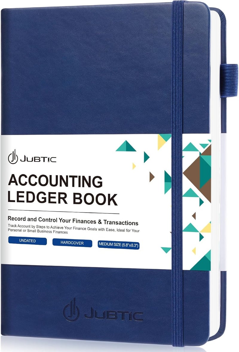 JUBTIC Accounting Ledger Book – Accounting Log for Small Businesses & Personal Use – Bookkeeping Record Book Columnar Journal for Tracking Expenses, Deposits & Balance – Medium, Navy Blue - Image 1